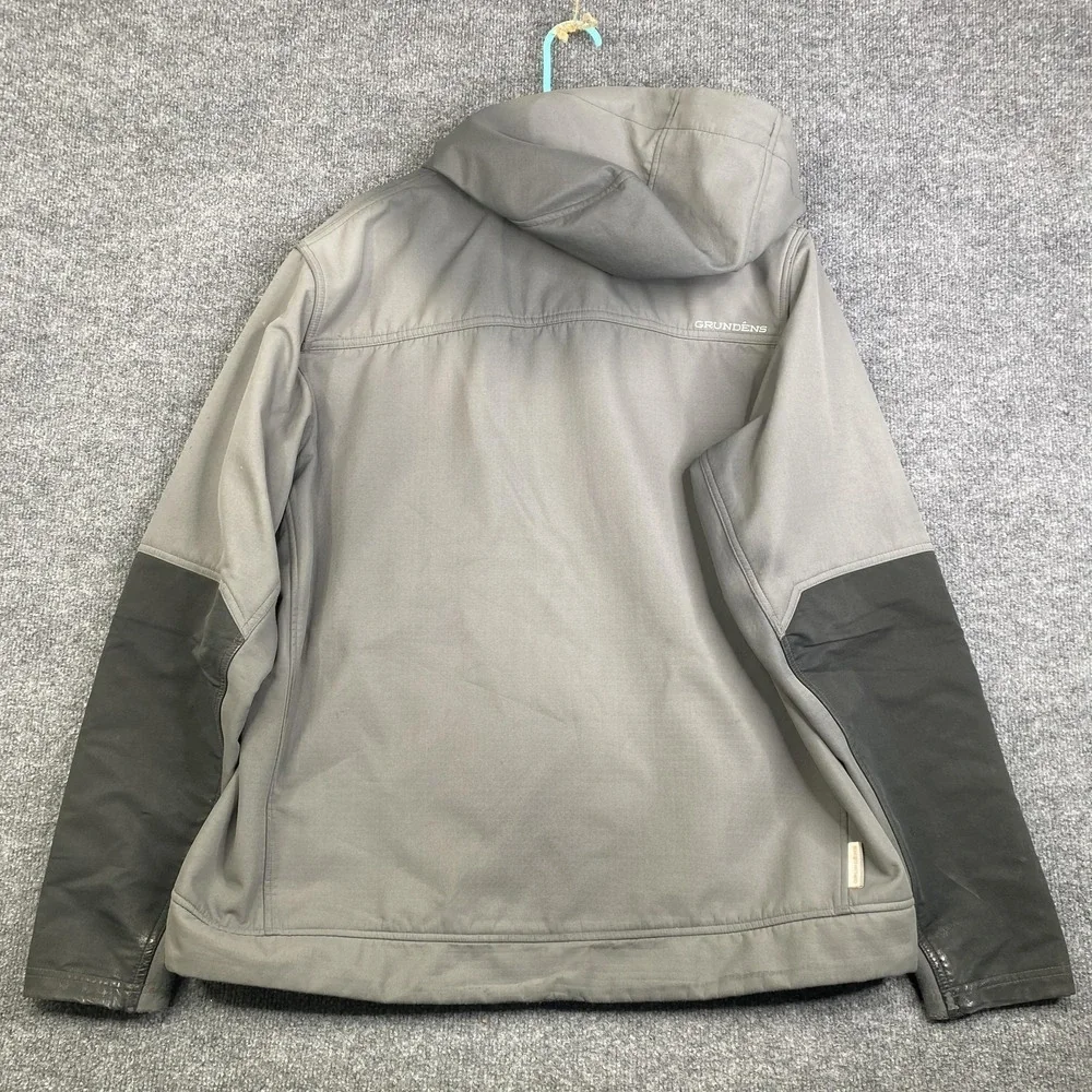 Grundens Jacket Mens XL Gray Hooded Softshell Fleece Lined Full Zip Workwear